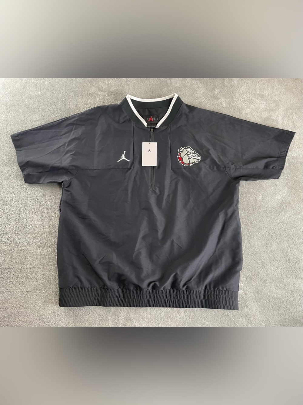 Jordan 1/4 Zip Black Pullover Short Sleeve Coaches Jacket Top Men’s XL Bulldog